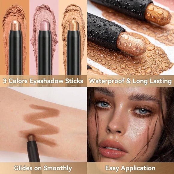 Eyeshadow Stick, 3 Pcs Cream Eye Shadow Sticks, Brightener Stick With Brush - Picture 2 of 5